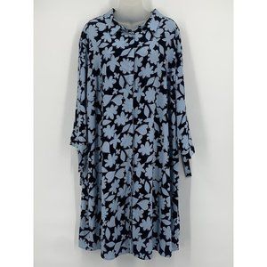 Eloquii Blouse 24 Blue Floral Tunic Tie Sleeves Button Front
